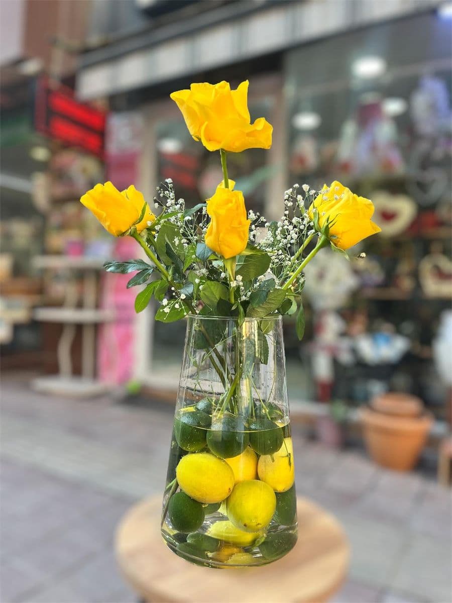 Büyük Cam Vazoda Limon Aranjman - Küçük Görsel 2