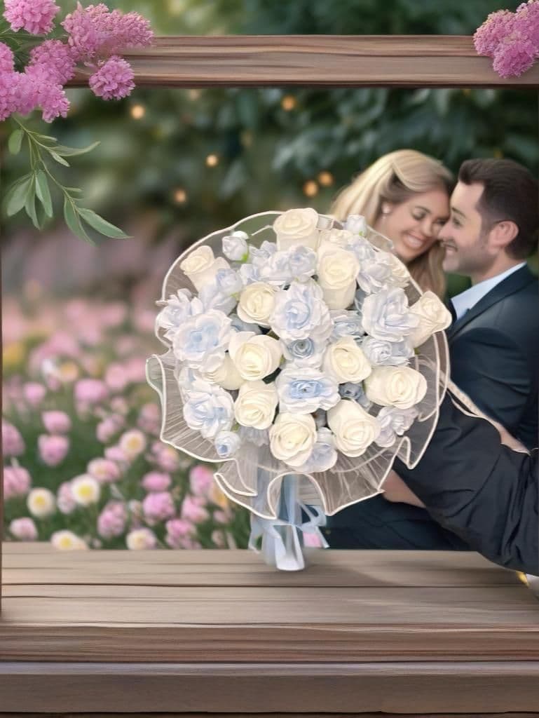 Bebe Mavisi Ve Beyaz Gül El Çiçeği
