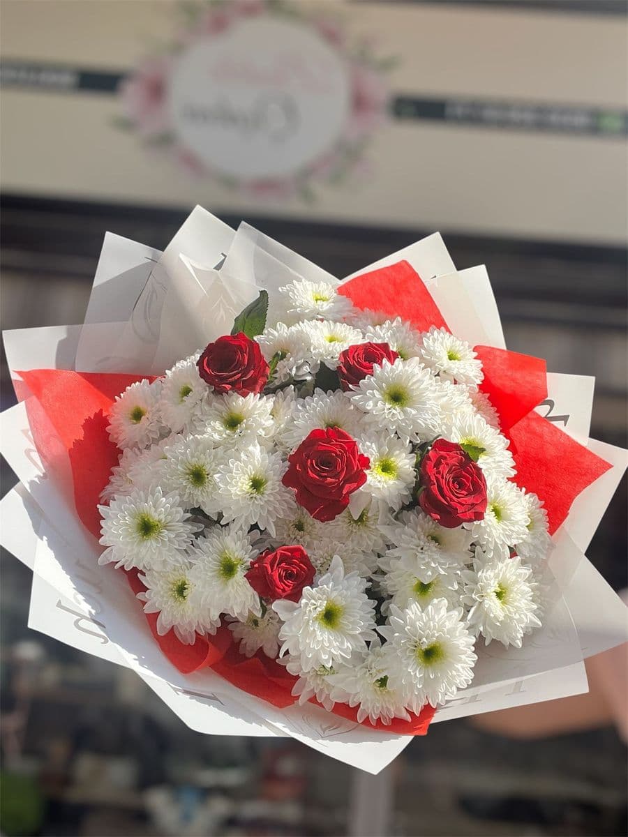 Büyük Krizantem Ve Gül Buketi - Küçük Görsel 2