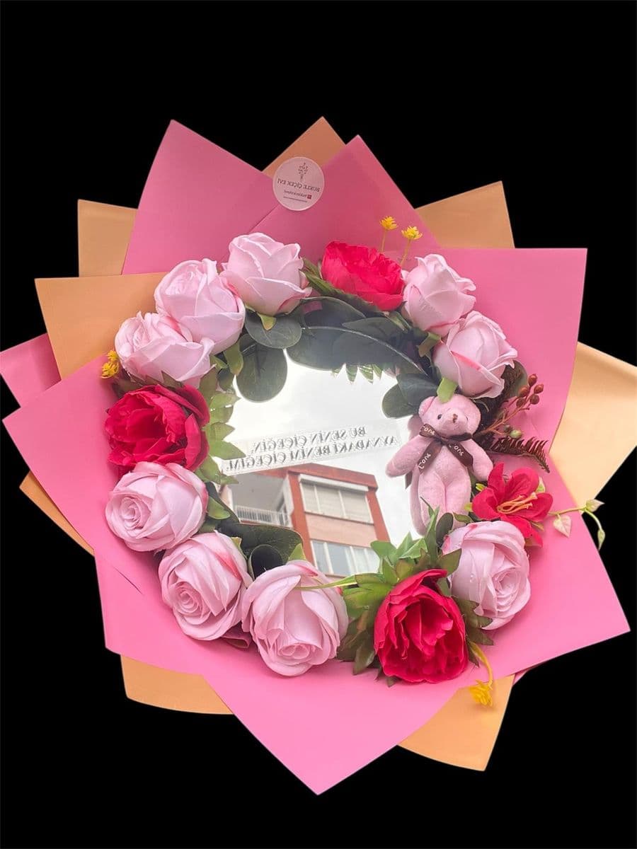 Pembe Güllü Aynalı Buket - Küçük Görsel 3