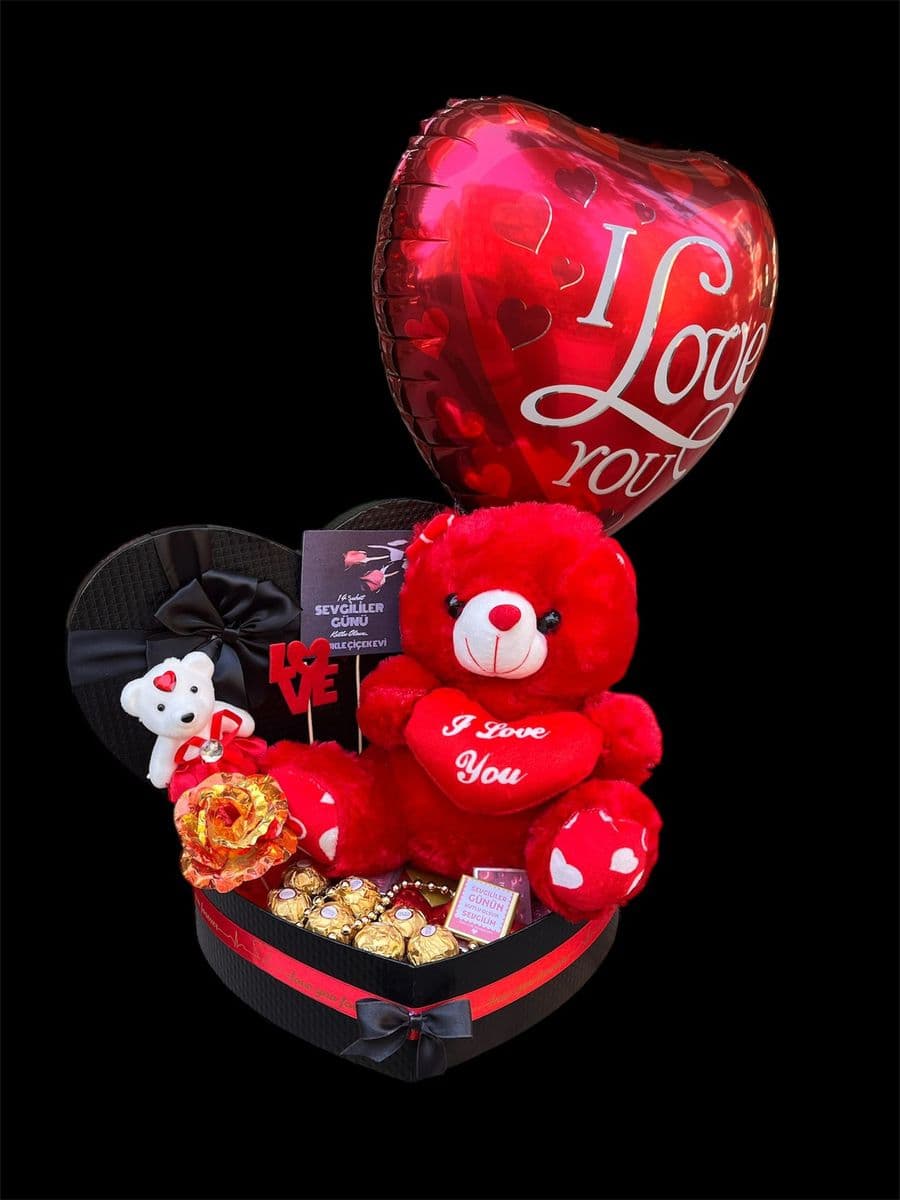 XL Kutuda Balonlu Ayıcık Aranjman