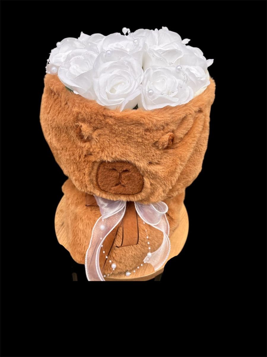 Peluş Ayıcıkda Beyaz Güller