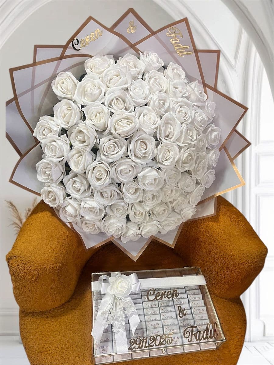 61 Yapay Güllü Çiçek Ve Çikolata